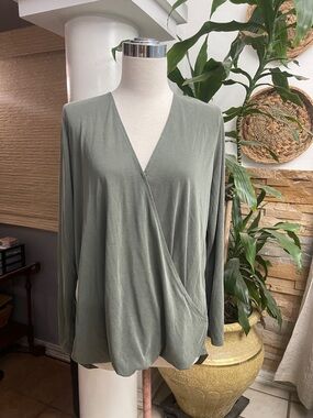 Lucky Brand Olive Green Wrap-Front Long Sleeve Tunic